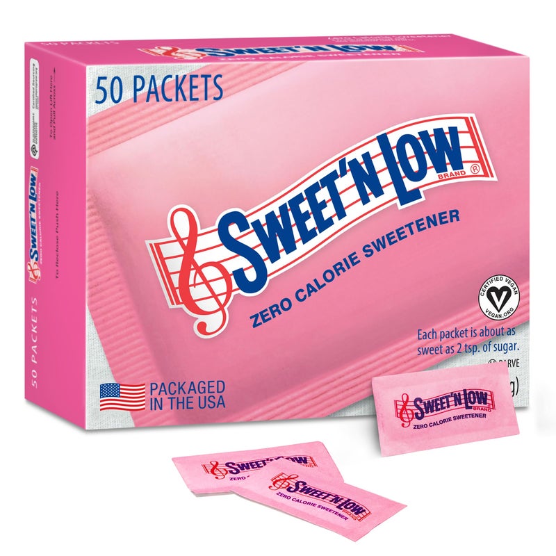 SWEET'N LOW حزم محلي Sweet'N Low خالية من السعرات الحرارية، 50 قطعة، كوشير وخالية من الغلوتين، مؤشر جلايسيمي منخفض، حزم محلي فردية للشاي والقهوة - Image 1